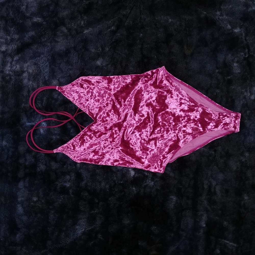 Purple magenta velvet body suit